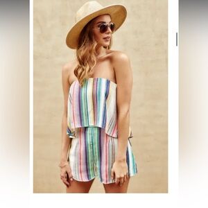 DO+BE Women’s Strapless Multicolor Striped Romper, size Large